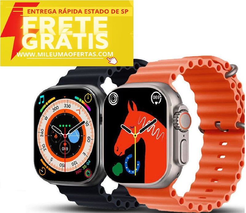 Relógio Smart Watch 9 Ultra 2 + Pulseira Ocean Laranja 49mm