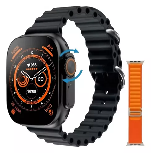 Relógio Smart Watch 9 Ultra 2 + Pulseira Ocean Laranja 49mm