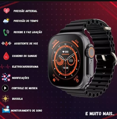 Relógio Smart Watch 9 Ultra 2 + Pulseira Ocean Laranja 49mm