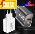 GaN-USB Tipo C Carregador Rápido, 65W, PD, QC 3.0, Carregamento Rápido para iPhone 14, Xiaomi, Samsung, Realme, Oneplus, Adaptador de Parede