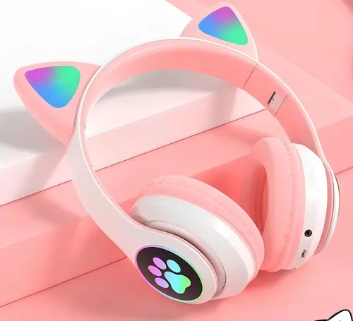 Fone Headphone Orelha Gato Colorido Led Smartphone Geek Gamer Gatinho