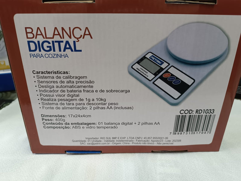 Balança Digital Cozinha Alta Precisão Pesa Até 10kg Petrin