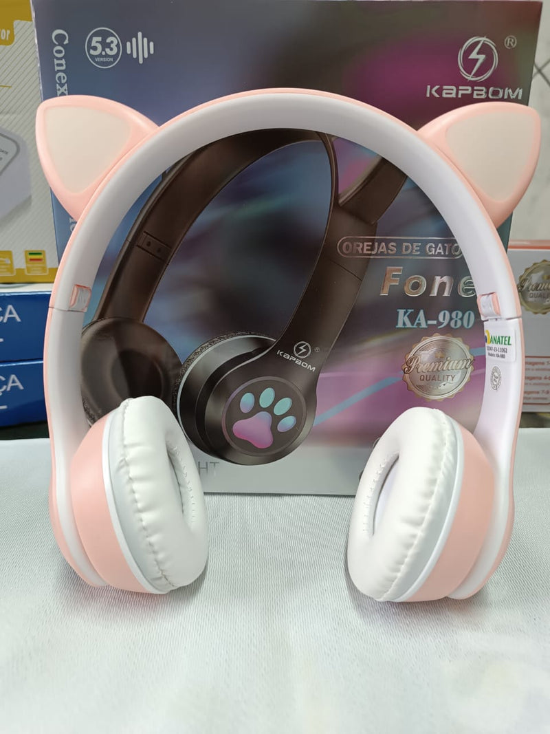 Fone Headphone Orelha Gato Colorido Led Smartphone Geek Gamer Gatinho