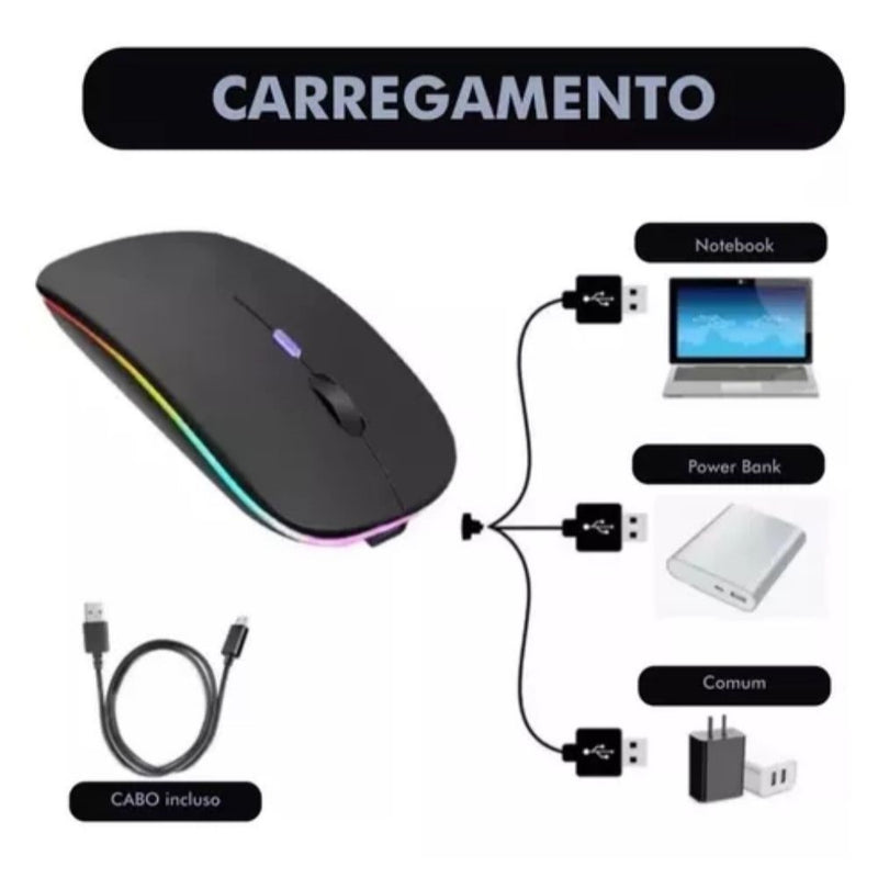 Mouse Bluetooth Bateria Interna Recarregável Longa Duração