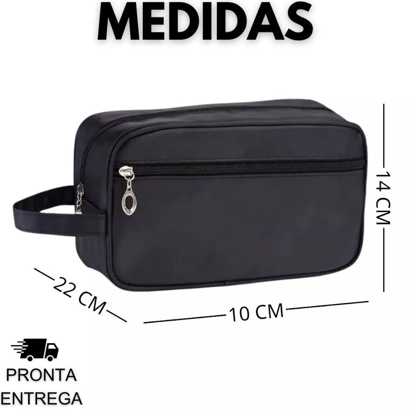 Necessaire Unissex Com Alça Lateral Organizador Mala Viagem Couro