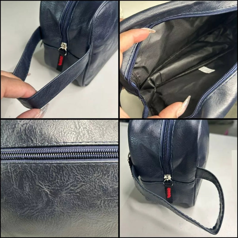 Necessaire Unissex Com Alça Lateral Organizador Mala Viagem Couro