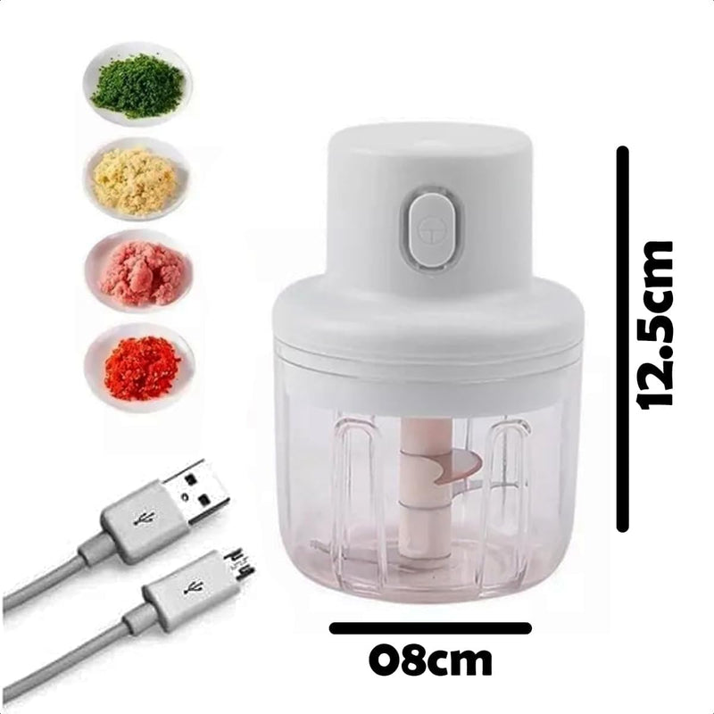 Mini Processador Elétrico Moedor Carne Vegetais Alho Fruta Amendoim Recarregável USB 250ml COR - BRANCO