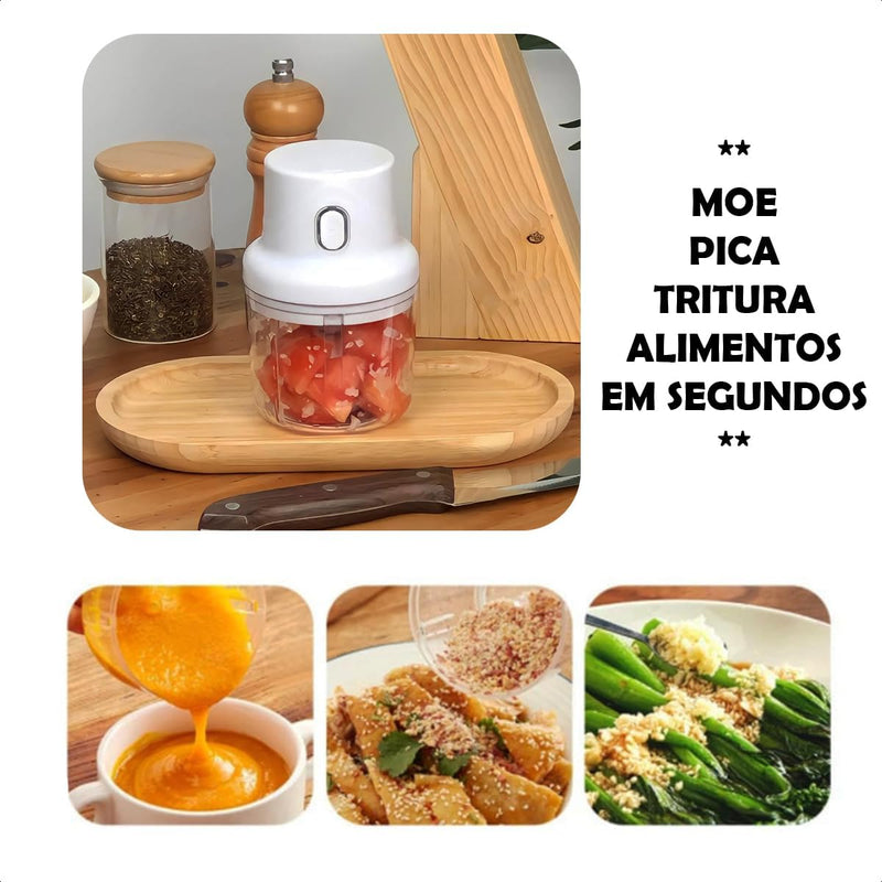 Mini Processador Elétrico Moedor Carne Vegetais Alho Fruta Amendoim Recarregável USB 250ml COR - BRANCO