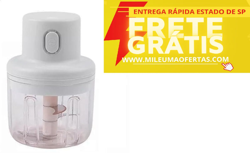 Mini Processador Elétrico Moedor Carne Vegetais Alho Fruta Amendoim Recarregável USB 250ml COR - BRANCO