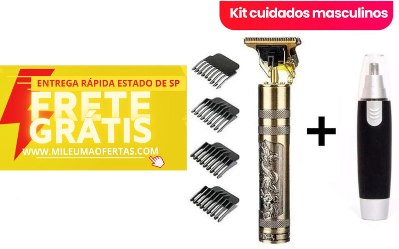 Kit cuidados masculinos - Barbeador e aparador de pelos Maquina cortar cabelo dragão